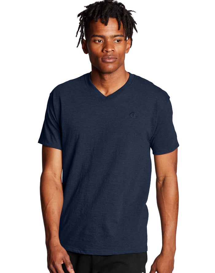 Champion Mens T-Shirt NZ - Classic Jersey V-Neck Navy ( 4360-VTKDN )